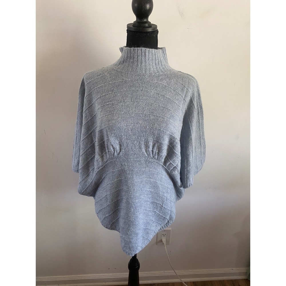Oriana‎ Italy Women Small Blue Metallic Mohair Wool Mock Neck Dolman Sweater